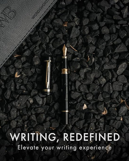 Wordsworth & Black Primori Fountain Pen Set [Black Gold]; Extra Fine Nib, Gift Case, 24 Ink Cartridges, Refill Converter, Manual; Journaling, Calligraphy, Smooth Writing Pens; Left and Right Handed