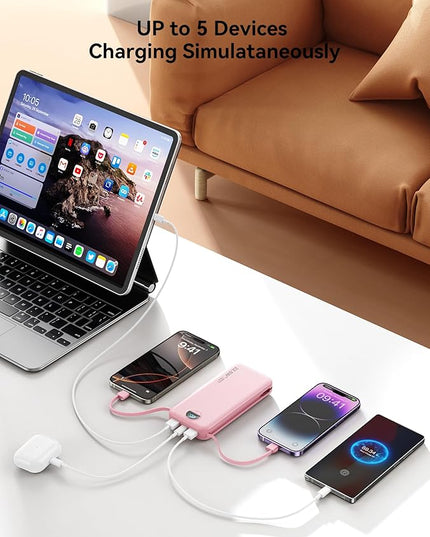 12000mAh Ultra-Portable-Charger-Power-Bank with Built in Cables&AC Wall Plug,PD20W USB-C Fast Charging Cell Phone Charger Battery Pack,LED Display Travel Battery Bank for All iPhone,Samsung,Android