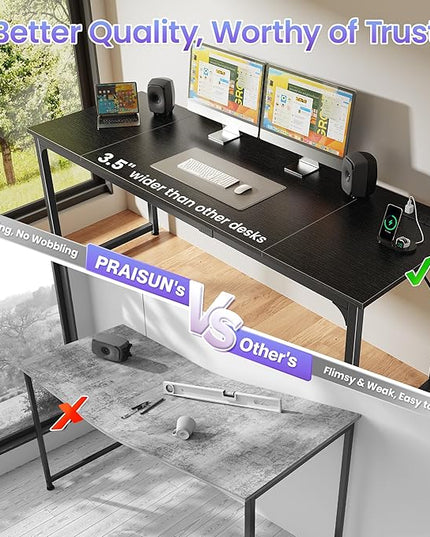PRAISUN 70 X 24 Inch Office Computer Desk with Power Outlets and USB-C Port, Larger and Longer Gaming Desk, for Home Office, Study, Writing Work from Home Table, Metal Frame, Black