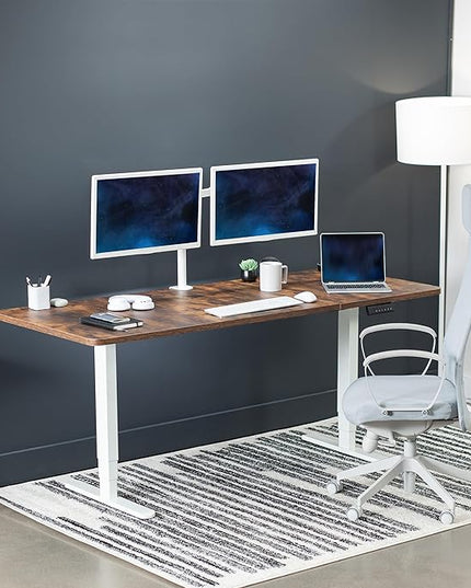 VIVO Electric 71 x 30 in Dual Motor Rustic Sit Stand Desk, Memory Height Adjustment, 2B Series, Vintage Brown Top White Frame, DESK-KIT-2W7N