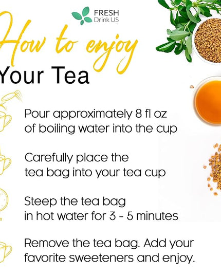 FreshDrinkUS, Premium 30 Fenugreek Tea Bags, 100% Natural & Pure from Fenugreek. Fenugreek Herbal Tea. Made with Natural Material Tea Bags. No Sugar, No Caffeine, No Gluten, Vegan.