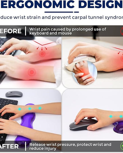 Gel Wrist Rest for Keyboard and Mouse, Wrist Rest for Keyboard, Mouse Wrist Support, Pain Relief, Cool Touch, Non-Skid, Mouse Wrist pad
