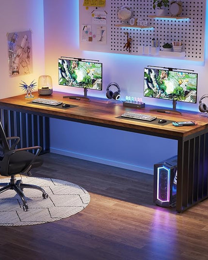Tribesigns 78.74" Extra Long Computer Desk for 2 Person, Double Long Desk with Heavy Duty Metal Frame, Double Workstation Study Table for Home Office (Without Chair) (Brown & Black)