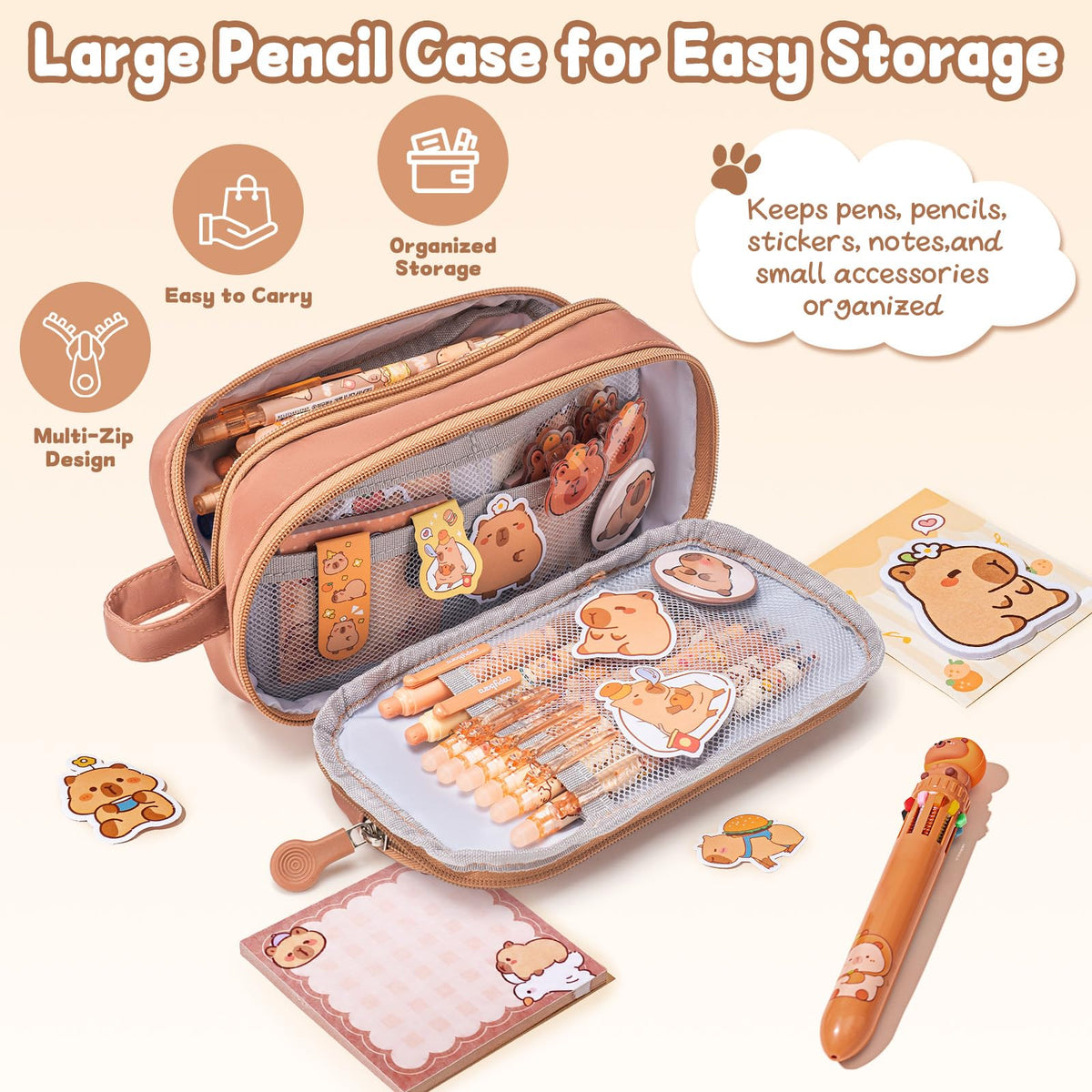 Similove Capybara Stationery Set 92 Pcs, Kawaii Back to School Supply Bundle with Pencil Case, Notebooks, Pens and Stickers, Cute School Supplies for Kids Girls, Kindergarten Elementary Gifts