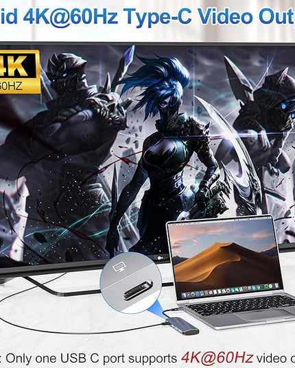 USB C Hub 10Gbps, USB C Splitter with 4K@60Hz Video Output, 100W Power Delivery Charging, Data Transfer, USB4 Hub Multiport Adapter for MacBook Pro/Air, iPad Pro, Mac mini and More Type C Devices