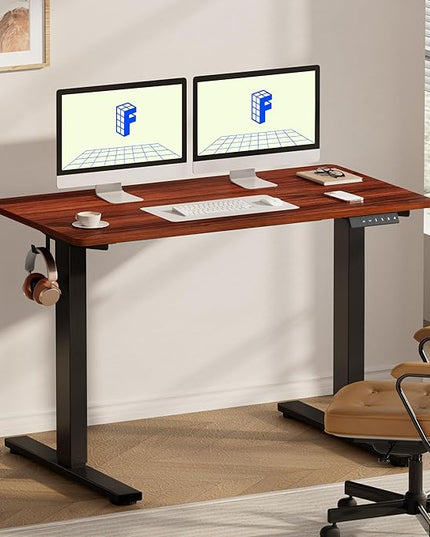FLEXISPOT EN1 One-Piece Standing Desk with 1-Inch Thick Desktop, 55"x28" Electric Height Adjustable Desk for Home Office & Multi-Device Workstations, Mahogany