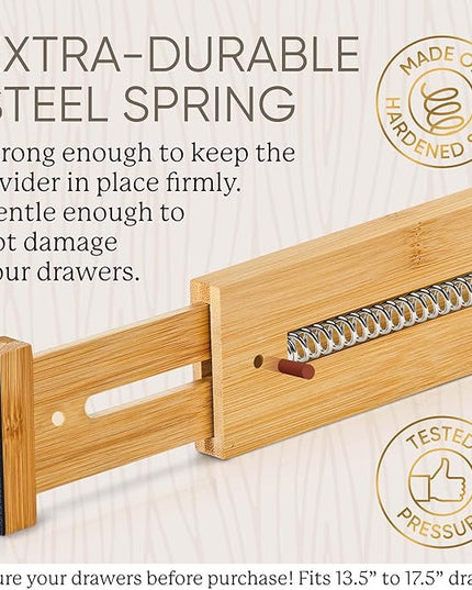 Night Tree Expandable Bamboo Drawer Dividers – Spring-Loaded Wooden Organizers for Clothes, Kitchen Utensils, Bathroom, and Dresser Drawers (13.5" to 17.5")