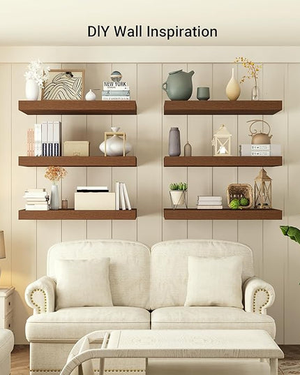 Heimlove 24 x 12 Inch Deep Floating Shelves Wall Mounted with Invisible Brackets,Storage Hanging Shelf for Wall Decor in Bathroom, Bedroom, Toilet, Kitchen, Living Room, Office Set of 1 (Walnut)