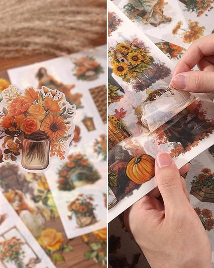 Auguro Scrapbook Stickers 20 Sheets 240 Pre-Cut Washi Stickers for Journaling PET Transparent Book Sticker Sunflower Sticker Decorative or DIY Paper Crafts, Arts and Crafting Projects