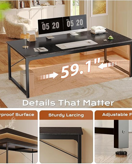 PRAISUN 63 X 29.5 Inch Computer Desk with Deeper Desktop, Gaming Office Writing Work Desk for Home Office, Study, Bedroom, Work from Home, Metal Frame, Black