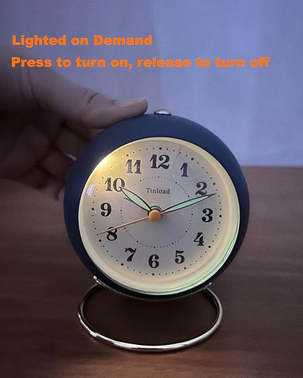 Tinload Analog Alarm Clock, Retro Simple Design Small Desk Clock with Manual Light, Battery Operated, Snooze, for Kids,Bedroom,Travel,Kitchen,Bedside Desktop(Blue)