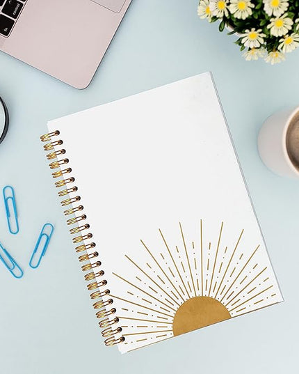 VNWEK Abstract Boho Sun Sunrise Sunset Sunshine Spiral Notebook Journal 5.5×8.3 Inch,Boho Mid-Century Modern Art Lined Hardcover Spiral Notebook for Work Notes Journaling,Boho Gifts for Women Girls