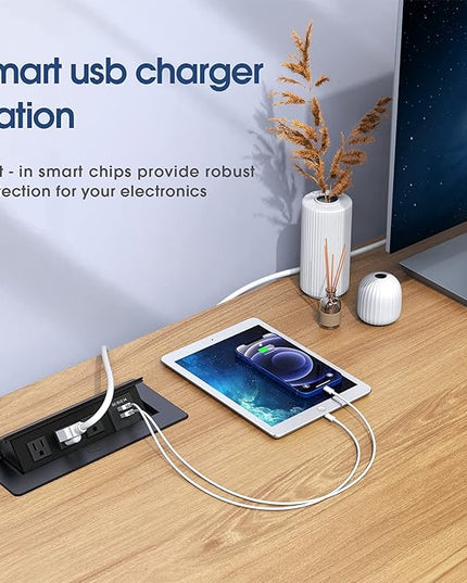 KYHSHJ Connection Box Desktop Pop Up Outlet with 2 USB Ports & 3 Outlets(Black)