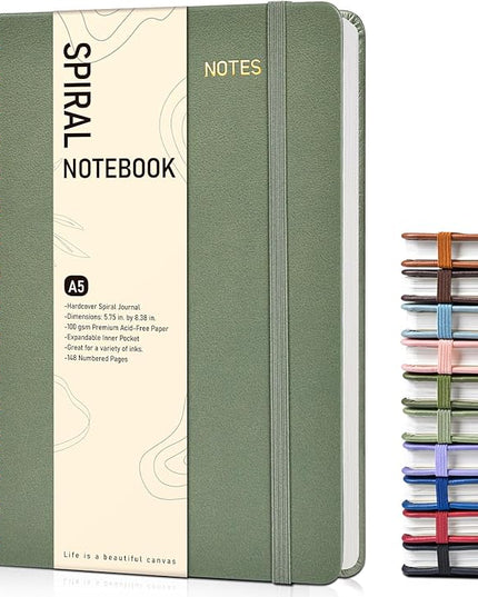 Dotted Spiral Journal Notebook, A5 Hardcover Spiral Journals for Women Men, 100 GSM Dot Grid Paper Notebooks, 150 Pages Spiral Bullet Dotted Notebook for Writing Note Taking 5.75" x 8.38", Sage Green