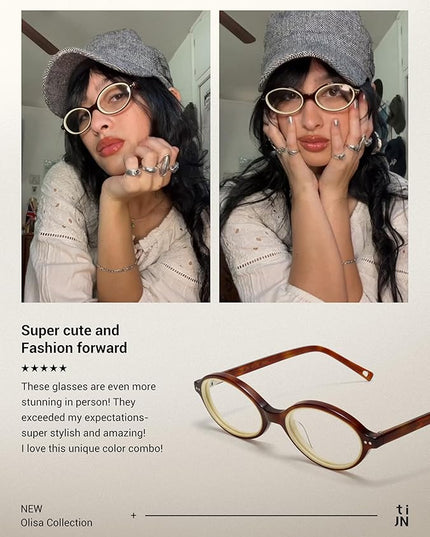 TIJN Olisa Blue Light Blocking Glasses for Women Men,Oval Glasses Frame Bluelight Glasses for Gaming/Computer/Screen