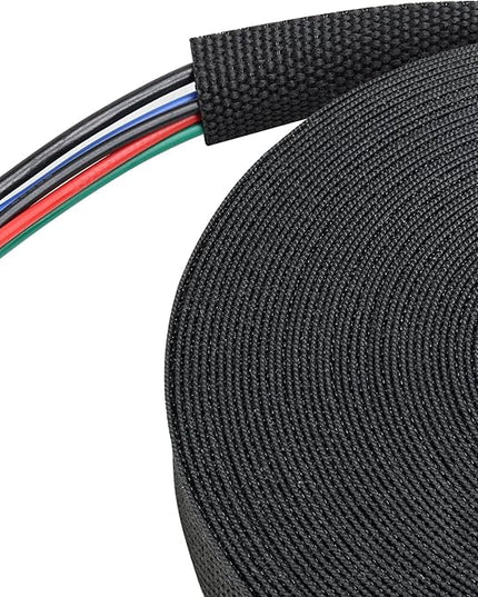 Heat Shrink Wire Loom 2:1 Shrinkable Braided Cable Sleeve 3/8 Inch ID-46ft Abrasion Protection Flexibility Fabric Wiring Harness Cover Sheath