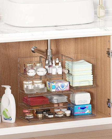 Vtopmart Stackable Storage Drawers Set of 3,Clear Plastic Organizer Bins for Makeup, Cosmetics, Beauty Supplies,Ideal for Vanity, Bathroom,Cabinet,Pantry Organization