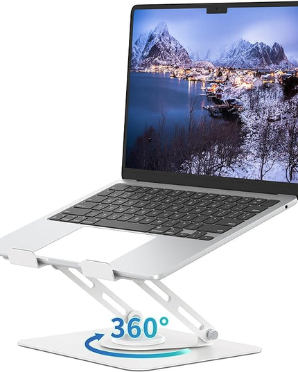 ALASHI Laptop Stand for Desk with 360° Rotating Base, Multi-Angle Adjustable Laptop Stands, Foldable Laptop Riser Compatible with 10 to 15.6 Inches PC Computer, White