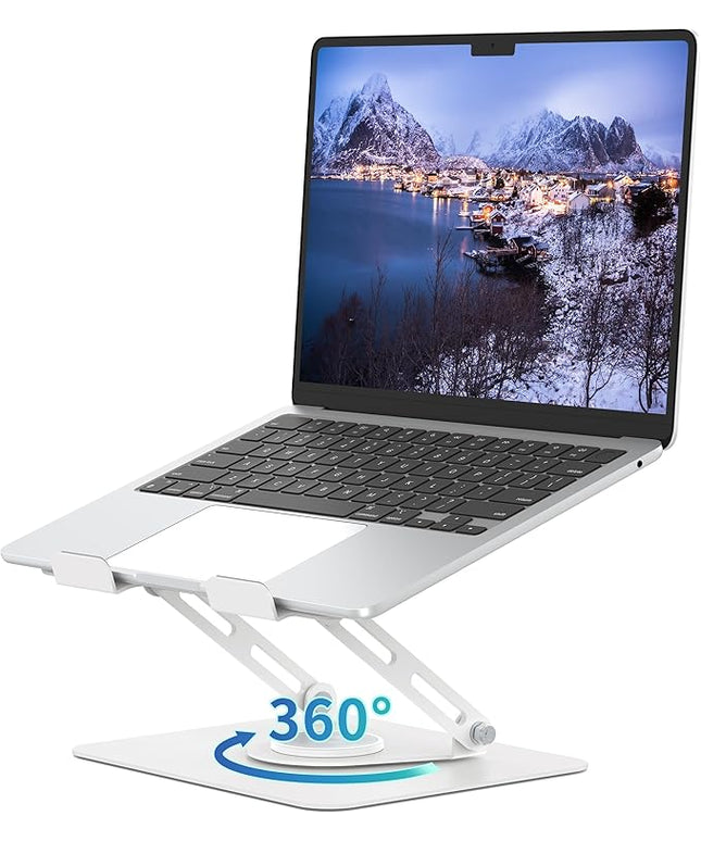 ALASHI Laptop Stand for Desk with 360° Rotating Base, Multi-Angle Adjustable Laptop Stands, Foldable Laptop Riser Compatible with 10 to 15.6 Inches PC Computer, White