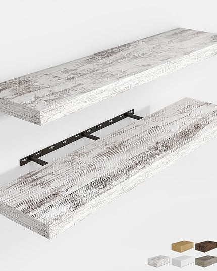 RICHFOCUS 48Inch Floating Shelves for Wall 2 Pack Shelves for Bedroom|Kitchen|Bathroom Wall Mounted Rustic Distressed Wood Floating Shelf with Invisible Brackets for Books|Storage|Decor, Rustic