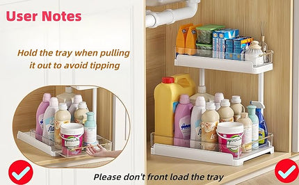 heart & home 1-Pack Under Sink Storage Organizer for Kitchen & Bathroom Cabinets with Removable Washable Tray, Tool-Free Assembly – Multi-Purpose for Kitchen Countertop, Vanity, & Laundry Room，White