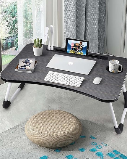Slendor Lap Desk with Cup Holder, Foldable Laptop Table for Bed, Portable Bed Desk for Laptop and Writing, Computer Tray with Tablet Slot, Notebook Stand Reading Holder for Couch Sofa Floor,Black
