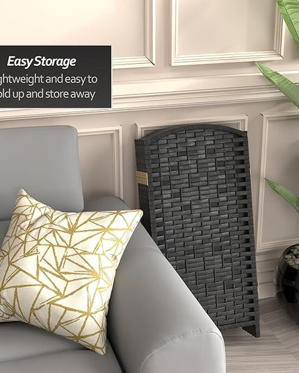 Red Lantern 3 ft. Short Diamond Weave Fiber Folding Screen - Black - 6 Panel
