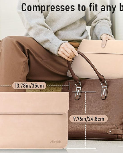 Allinside 13 Inch Laptop Sleeve Case for MacBook Air 13 2018-2025/MacBook Pro 13 2016-2022/Macbook Pro 14 2021-2024, Waterproof Matte PU Leather Horizontal Envelope Protective Case Cover, Flesh Pink
