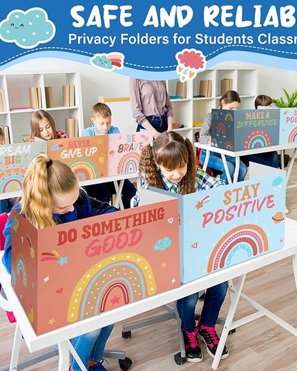 Honoson 24 Pcs Bulk Inspirational Privacy Folders for Students Cardboard Test Privacy Boards Motivational Words Desk Dividers Shield for Classroom School Study Supplies, 6 Styles (Bohemian)