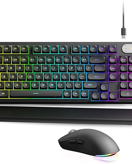 C98 Wired Keyboard and Mouse Combo, Wired Computer Keyboards with Wrist Palm, Double-Shot Keycaps, Silent RGB Backlight Keyboard for Windows/MAC/PC (Black)