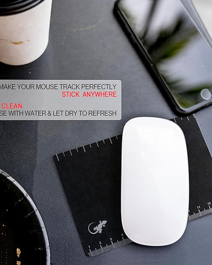 Mouse Pad Adhesive Bottom - Sticks to Any Surface - Portable - Webcam Covers and Screen Cleaner Included (Ruler)