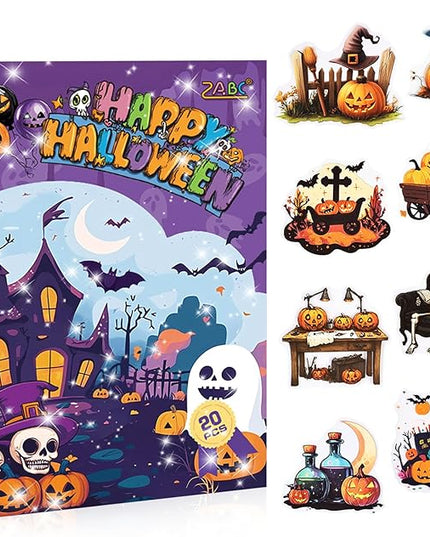 Dwpetzo Transparent Halloween Scrapbook Stickers Book, 20 Sheets Diecut PET Stickers for Journaling, Purple Vintage Spooky Theme for Scrapbooking, Junk Journal Supplies, Planner, Bujo, Crafts Arts