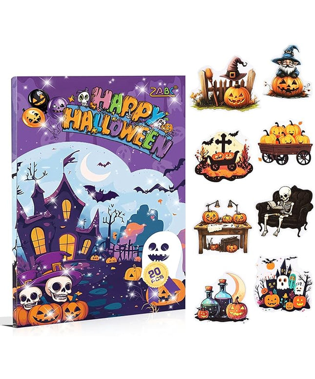 Dwpetzo Transparent Halloween Scrapbook Stickers Book, 20 Sheets Diecut PET Stickers for Journaling, Purple Vintage Spooky Theme for Scrapbooking, Junk Journal Supplies, Planner, Bujo, Crafts Arts