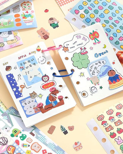 Japanese Manga Sticker Book 2-Pack,60 Sheets with Glitter, Matte and Writable Note Stickers for Journaling, Ins Style Scrapbook Supplies, 5.8 x 4.1 Inch Kawaii Sticker Set
