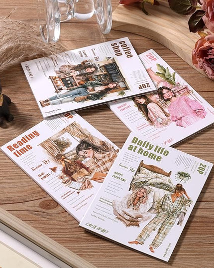 Auguro 4 Books for Girls journaling People Stickers for Scrapbooking 480 Pre-Cut Pet Transparent Stickers for journaling Scrapbooking Supplies