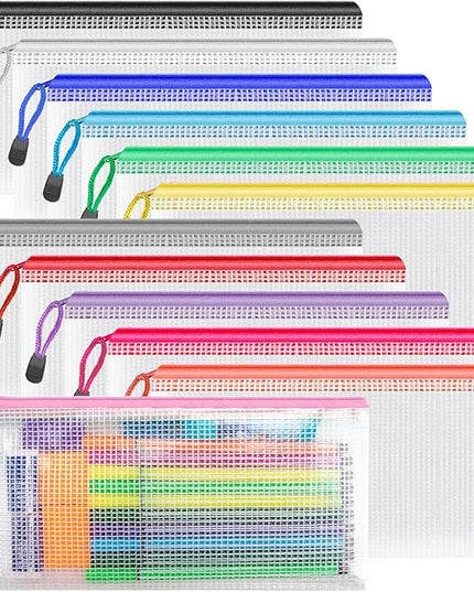 Umriox Zipper Pencil Pouches, 9.2 x 4.7 in (12 Colors, 12 Pack), Pencil Pouches Bulk, Clear Pencil Pouch for Office Supplies Cosmetics Travel Accessories