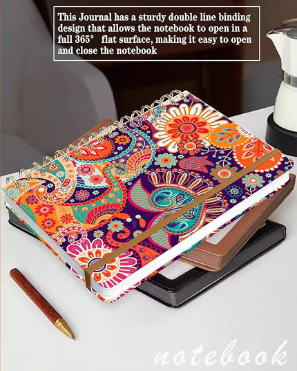 Spiral Journal Notebook for Women, Hardcover A5 College Ruled Notebook, 120 Pages, Thick Paper, Cute Lined Journal for School, Office & Work, 6 x 8.4 in(Red Orange Boho Floral)