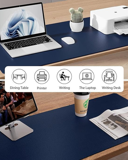 Aothia Leather Desk Pad Protector, Mouse Pad,Office Desk Mat, Non-Slip PU Leather Desk Blotter, Laptop Desk Pad, Waterproof Desk Writing Pad for Office and Home (Dark Blue,36" x 17")