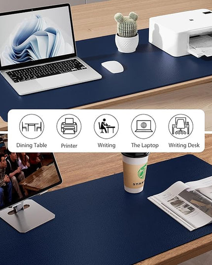 Aothia Leather Desk Pad Protector, Mouse Pad, Office Desk Mat, Non-Slip PU Leather Desk Blotter, Laptop Desk Pad, Waterproof Desk Writing Pad for Office and Home (Dark Blue,23.6" x 13.7")