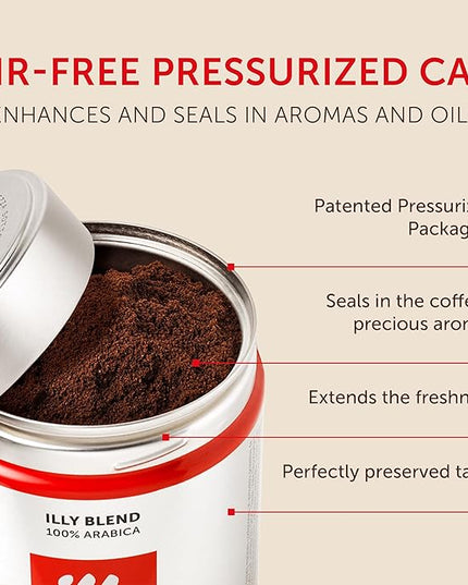 illy Ground Drip Coffee, Classico Medium Roast, 100% Arabica, Premium Italian Coffee, Pre-Ground for Drip Brewers, 8.8 oz, 6 Pack