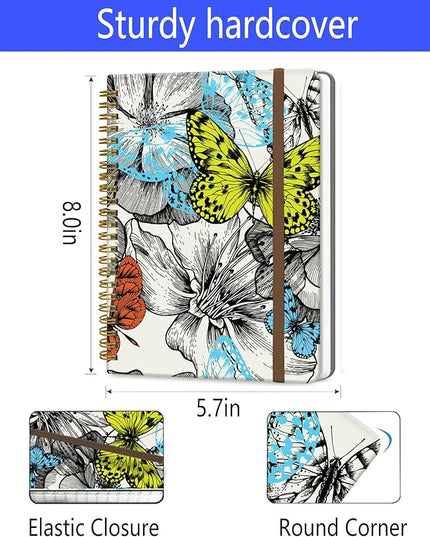 Spiral Journal Notebook, A5 Cute Notebooks for Women Men, College Ruled Hardcover Notebook for Work & Note Taking, 60 Pages Double-Wire Journals for Writing, Beautiful Butterfly