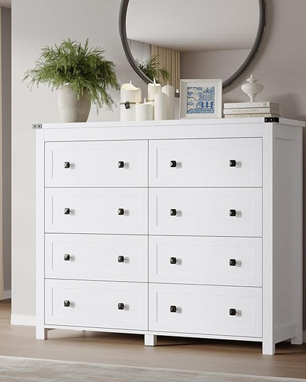 BORNOON Tall 8-Drawer Dresser, Modern Wooden Storage Chest of Drawers, Dresser TV Stand, Wood Drawer Organizer with Metal Handles for Bedroom, Living Room, Hallway