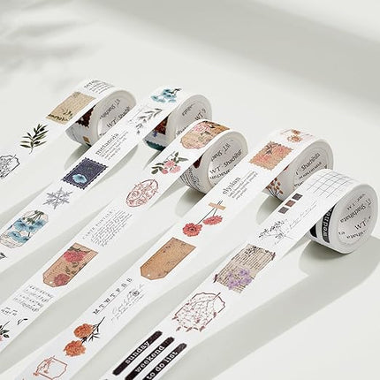 WT Seasonal Splendor Washi Tape Sticker Set, 5 Rolls, Original Designs, Vintage Watercolor Floral Design, Adhesive Stickers for Junk Journals, Scrapbooks, Bujo, Planners, DIY Crafts