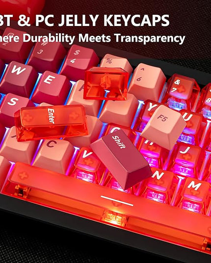PBT/PC Material Keycaps 160 Keys, Gradient Red Clear keycaps, Cherry Profile Key caps Red Crystal keycap Set, Custom Key caps Compatible with 60%/65%/75% Mechanical Keyboards