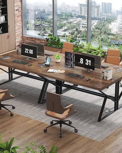 HSH Rustic Computer Desk, Large Executive Writing Study Work Desk for Home Office, Industrial Metal Wooden PC Laptop Long Desk Workstation, Modern Bedroom Living Room Table, Rustic Brown, 60 Inch