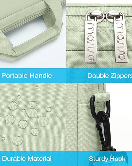 MOSISO Laptop Shoulder Bag 13.3 inch, 13-14 inch Computer Bag Compatible with MacBook Air/Pro 13 / Pro 14, HP Dell ASUS Lenovo with 2 Raised&1 Flapover&1 Horizontal Pocket&Handle&Belt, Sage Green