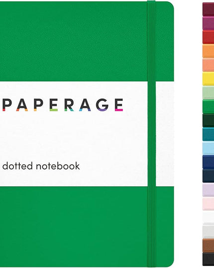 PAPERAGE Dotted Journal Notebook, (Green), 160 Pages, Medium 5.6 in x 8 in - 100 GSM Thick Paper – Hardcover Journaling Notebook for Work, School & Bullet Journaling