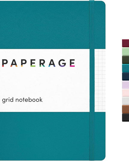 PAPERAGE Graph Paper Journal Notebook, (Turquoise), 160 Pages, Medium 5.6 in x 8 in - 100 GSM Thick Paper – Hardcover Grid Notebook for Work or School