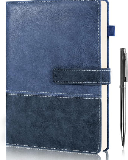 HULIPARK Leather Notebook Journal with Pen, A5 Lined Hardcover Notebook with Magnetic Closure, 240 Pages Daily Journal for Men Women, Ruled Journals Notebooks for Work, Writing, Note Taking - Blue