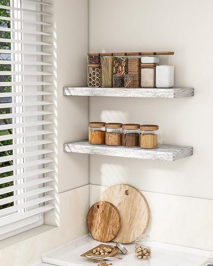 RICHFOCUS 24Inch Floating Shelves for Wall 2 Pack Shelves for Bedroom|Kitchen|Bathroom Wall Mounted Rustic Distressed Wood Floating Shelf with Invisible Brackets for Books|Storage|Decor, Rustic